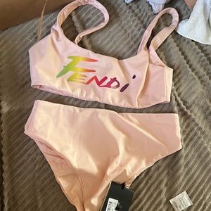 Pink FENDI swim set high waisted